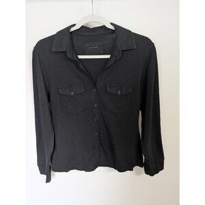 NILI LOTAN Liam Cotton Jersey Shirt Button Down Black Size L Quite Luxury
